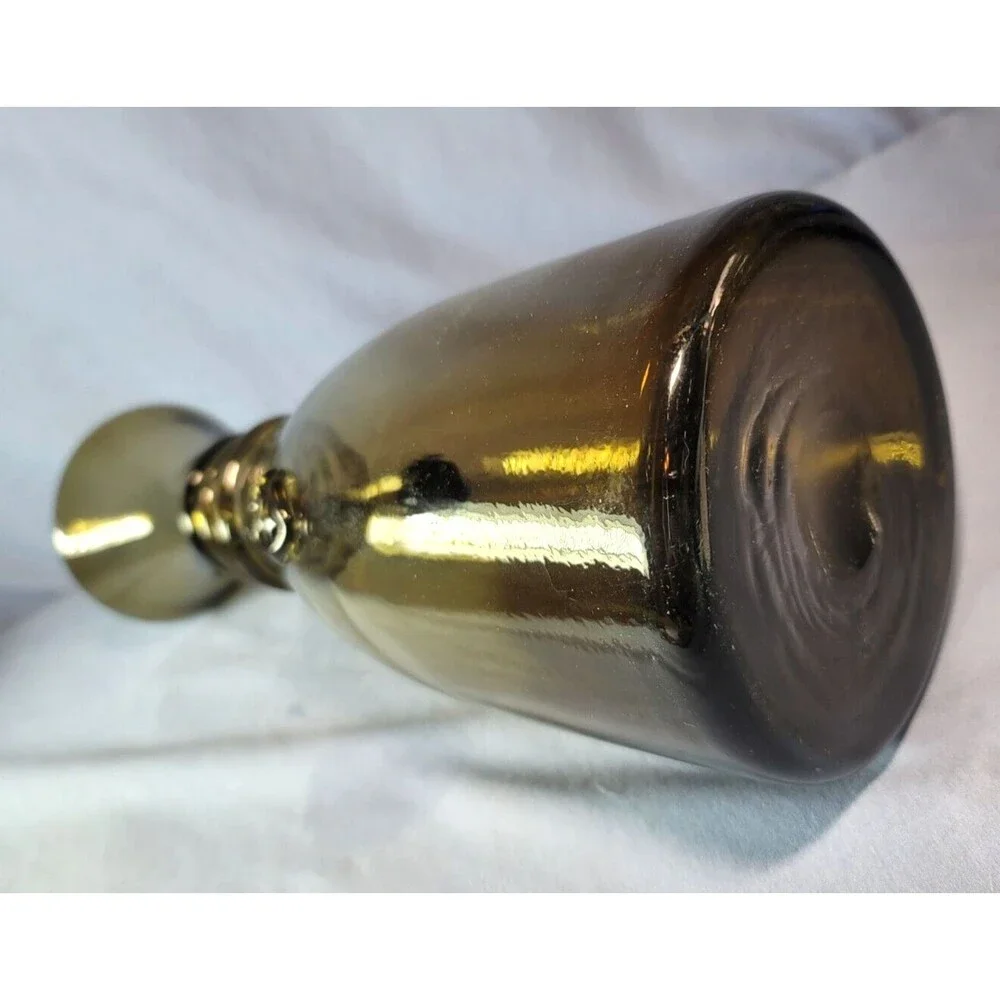 Italian Wine Decanter Vase Dark Smoke Colored Neck Rings 13.5''T VTG Italy Made
